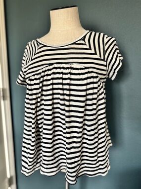 Free People Black and White Striped Short Sleeve Top